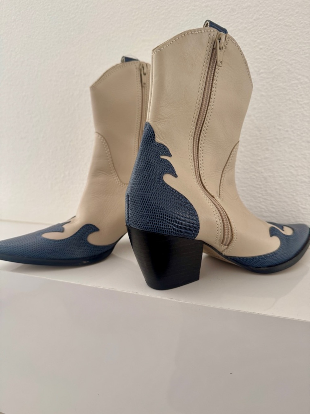 Matisse Cream and Navy Western Ankle Boots
